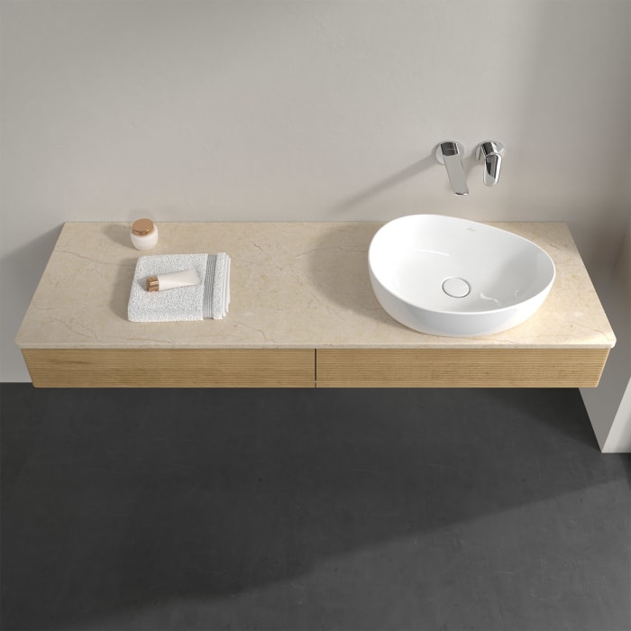 Villeroy & Boch Antao Waschbeckenunterschrank, 160 x 19 cm, 2 Auszüge, Front mit Struktur, ohne Hahnloch, für Waschtisch rechts