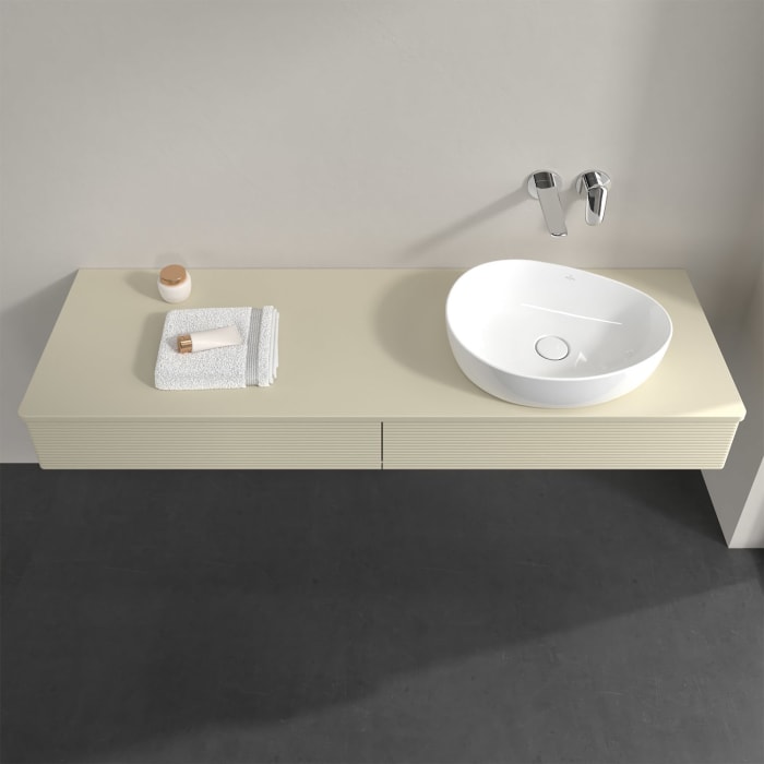 Villeroy & Boch Antao Waschbeckenunterschrank, 160 x 19 cm, 2 Auszüge, Front mit Struktur, mit Hahnloch, für Waschtisch rechts