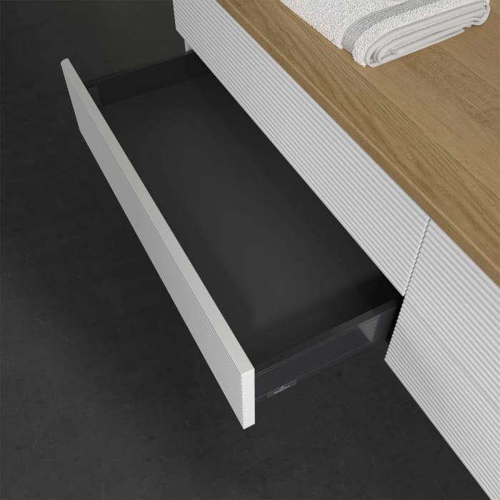 Villeroy & Boch Antao Waschbeckenunterschrank, 160 x 19 cm, 4 Auszüge, Fronten mit Struktur, ohne Hahnloch, für Waschtisch rechts
