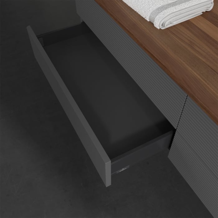 Villeroy & Boch Antao Waschbeckenunterschrank, 160 x 19 cm, 4 Auszüge, Fronten mit Struktur, ohne Hahnloch, für Waschtisch rechts
