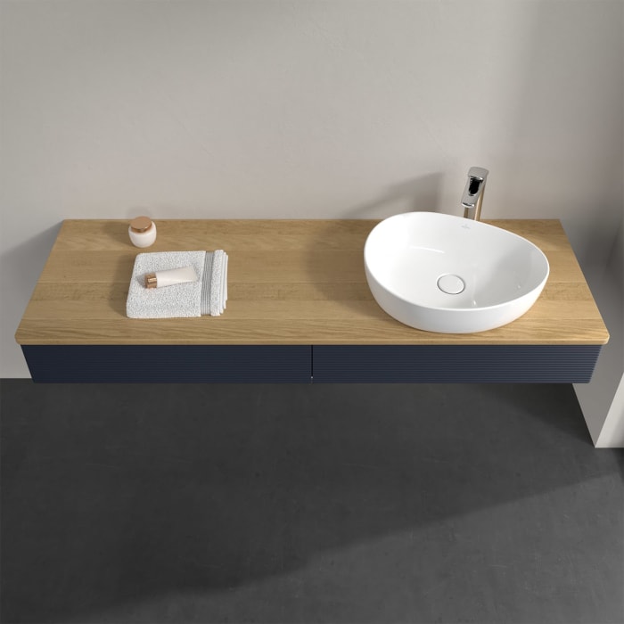 Villeroy & Boch Antao Waschbeckenunterschrank, 160 x 19 cm, 2 Auszüge, Front mit Struktur, mit Hahnloch, für Waschtisch rechts