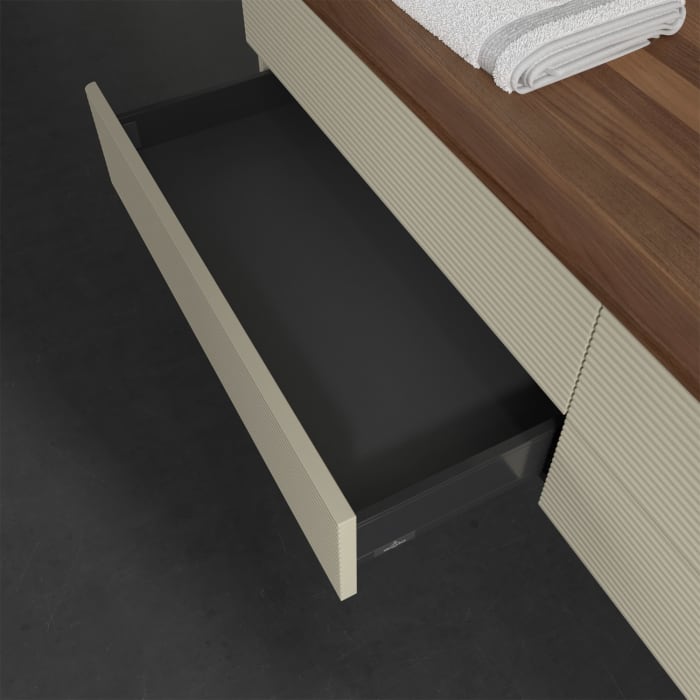Villeroy & Boch Antao Waschbeckenunterschrank, 160 x 19 cm, 4 Auszüge, Fronten mit Struktur, ohne Hahnloch, für Waschtisch rechts