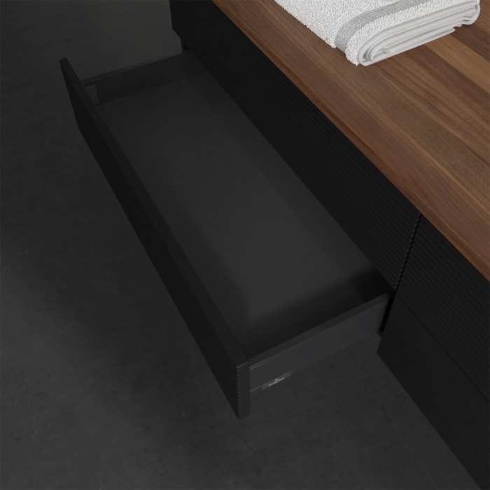 Villeroy & Boch Antao Waschbeckenunterschrank, 160 x 19 cm, 4 Auszüge, Fronten mit Struktur, ohne Hahnloch, für Waschtisch rechts