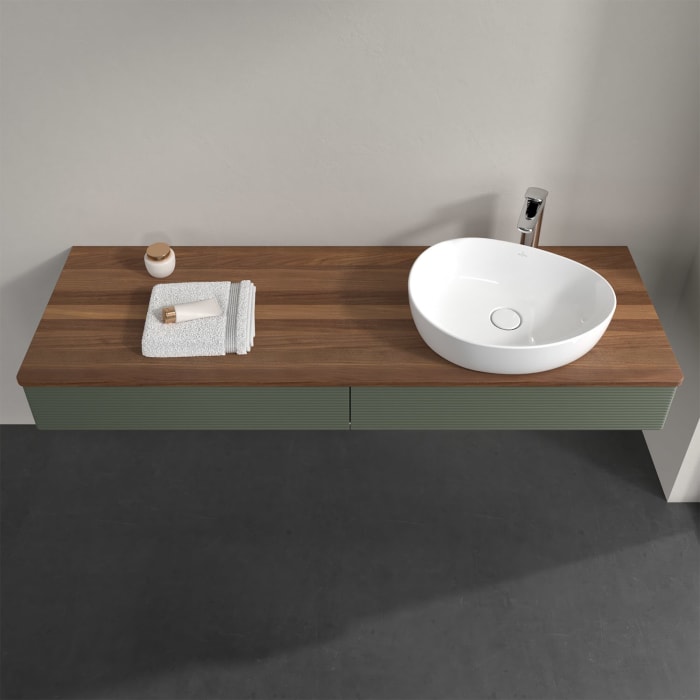 Villeroy & Boch Antao Waschbeckenunterschrank, 160 x 19 cm, 2 Auszüge, Front mit Struktur, mit Hahnloch, für Waschtisch rechts