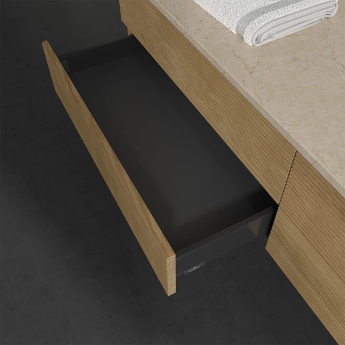 Villeroy & Boch Antao Waschbeckenunterschrank, 160 x 19 cm, 4 Auszüge, Fronten mit Struktur, ohne Hahnloch, für Waschtisch rechts