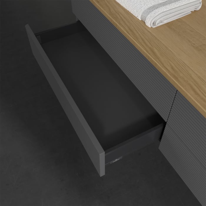Villeroy & Boch Antao Waschbeckenunterschrank, 160 x 19 cm, 4 Auszüge, Fronten mit Struktur, mit Hahnloch, für Waschtisch rechts