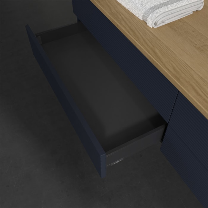 Villeroy & Boch Antao Waschbeckenunterschrank, 160 x 19 cm, 4 Auszüge, Fronten mit Struktur, mit Hahnloch, für Waschtisch rechts