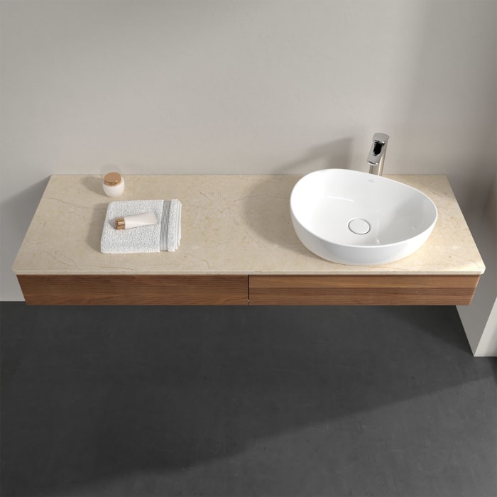 Villeroy & Boch Antao Waschbeckenunterschrank, 160 x 19 cm, 2 Auszüge, Front mit Struktur, mit Hahnloch, für Waschtisch rechts