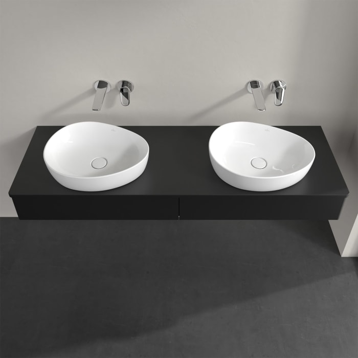 Villeroy & Boch Antao Waschbeckenunterschrank, 160 x 19 cm, 2 Auszüge, Front ohne Struktur, ohne Hahnloch, für Waschtisch links und rechts