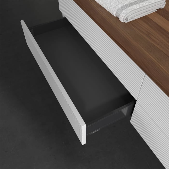 Villeroy & Boch Antao Waschbeckenunterschrank, 160 x 19 cm, 4 Auszüge, Fronten mit Struktur, mit Hahnloch, für Waschtisch rechts