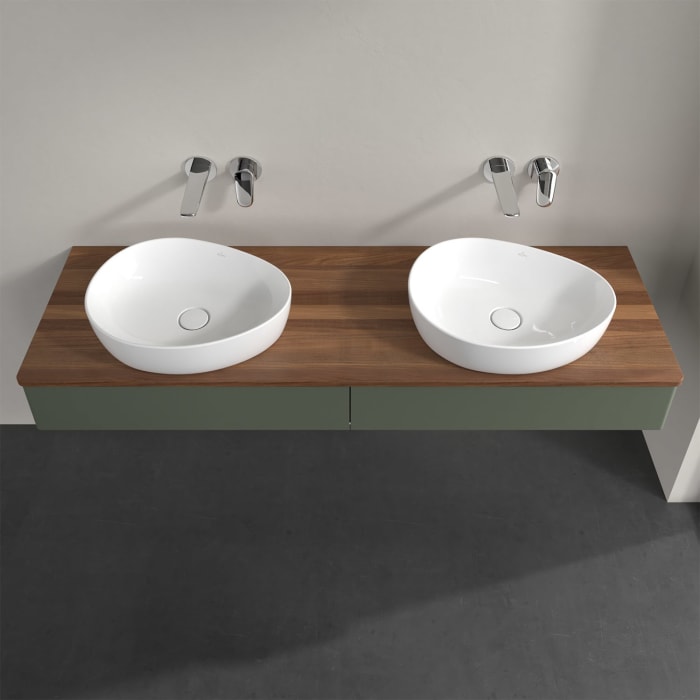 Villeroy & Boch Antao Waschbeckenunterschrank, 160 x 19 cm, 2 Auszüge, Front ohne Struktur, ohne Hahnloch, für Waschtisch links und rechts