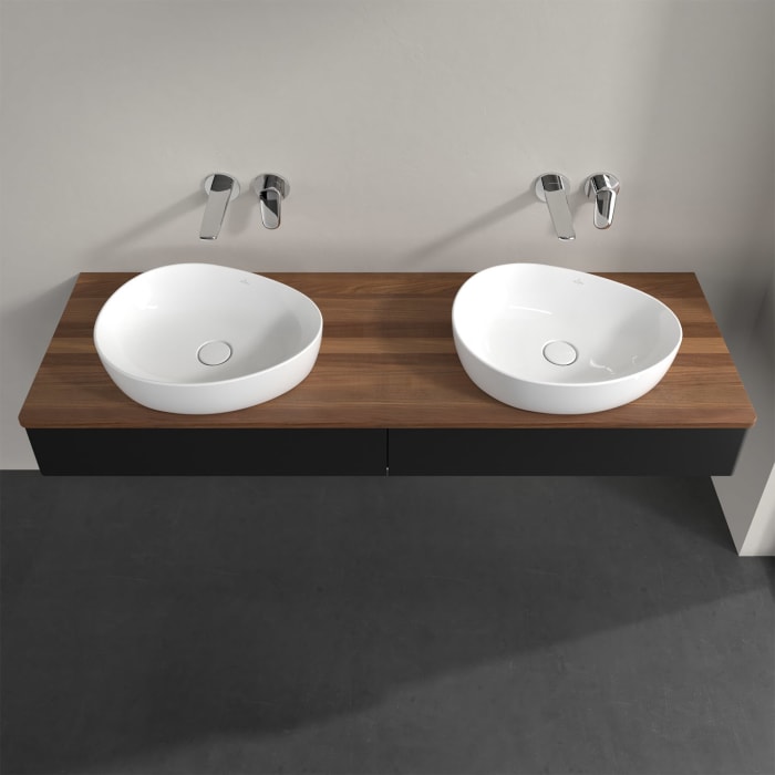 Villeroy & Boch Antao Waschbeckenunterschrank, 160 x 19 cm, 2 Auszüge, Front ohne Struktur, ohne Hahnloch, für Waschtisch links und rechts