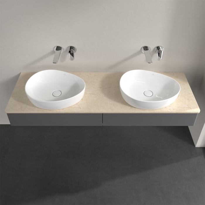 Villeroy & Boch Antao Waschbeckenunterschrank, 160 x 19 cm, 2 Auszüge, Front ohne Struktur, ohne Hahnloch, für Waschtisch links und rechts