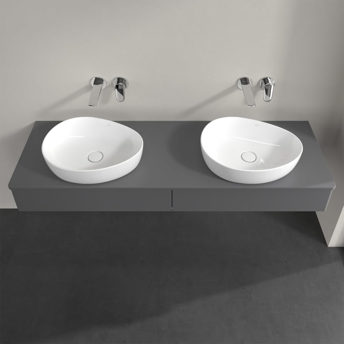 Villeroy & Boch Antao Waschbeckenunterschrank, 160 x 19 cm, 2 Auszüge, Front ohne Struktur, mit Hahnloch, für Waschtisch links und rechts