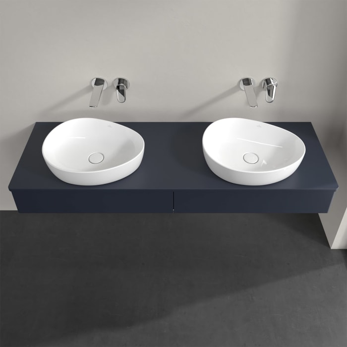 Villeroy & Boch Antao Waschbeckenunterschrank, 160 x 19 cm, 2 Auszüge, Front ohne Struktur, mit Hahnloch, für Waschtisch links und rechts