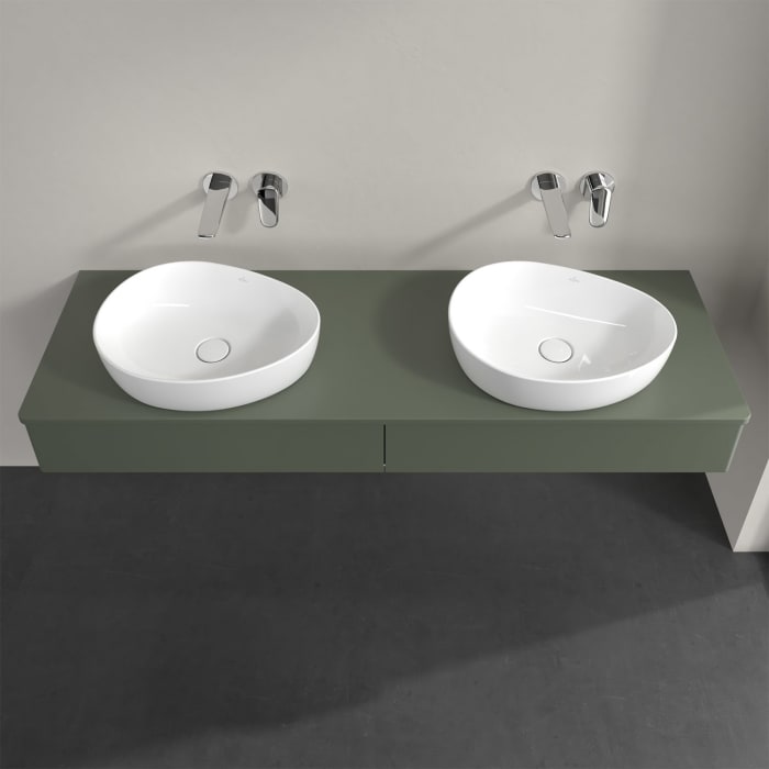 Villeroy & Boch Antao Waschbeckenunterschrank, 160 x 19 cm, 2 Auszüge, Front ohne Struktur, mit Hahnloch, für Waschtisch links und rechts