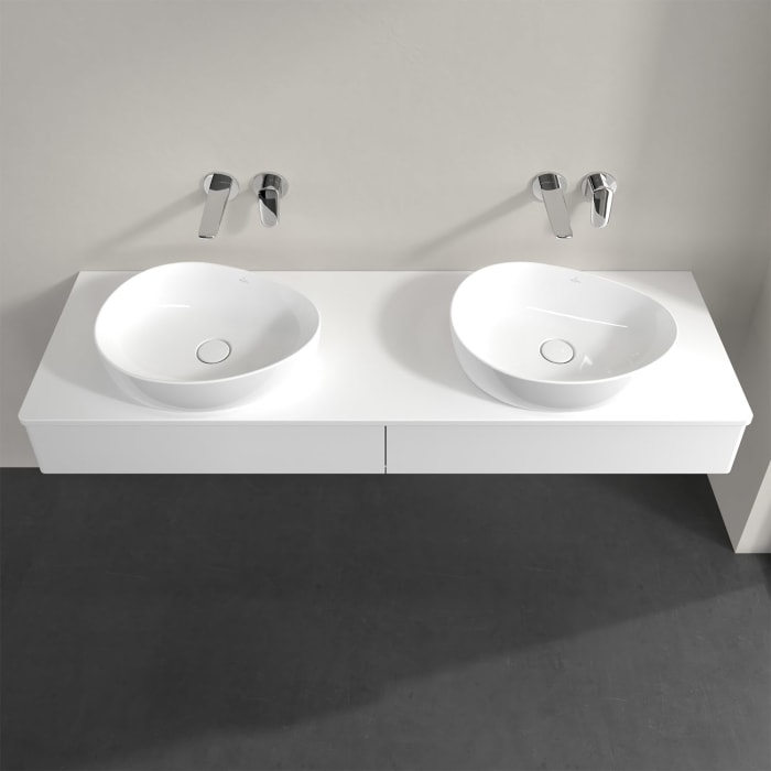 Villeroy & Boch Antao Waschbeckenunterschrank, 160 x 19 cm, 2 Auszüge, Front ohne Struktur, mit Hahnloch, für Waschtisch links und rechts