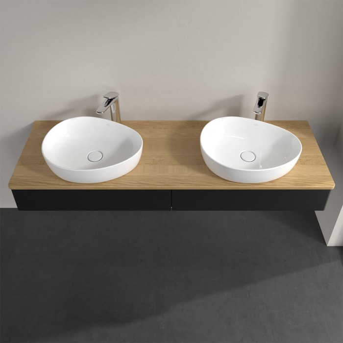 Villeroy & Boch Antao Waschbeckenunterschrank, 160 x 19 cm, 2 Auszüge, Front ohne Struktur, mit Hahnloch, für Waschtisch links und rechts