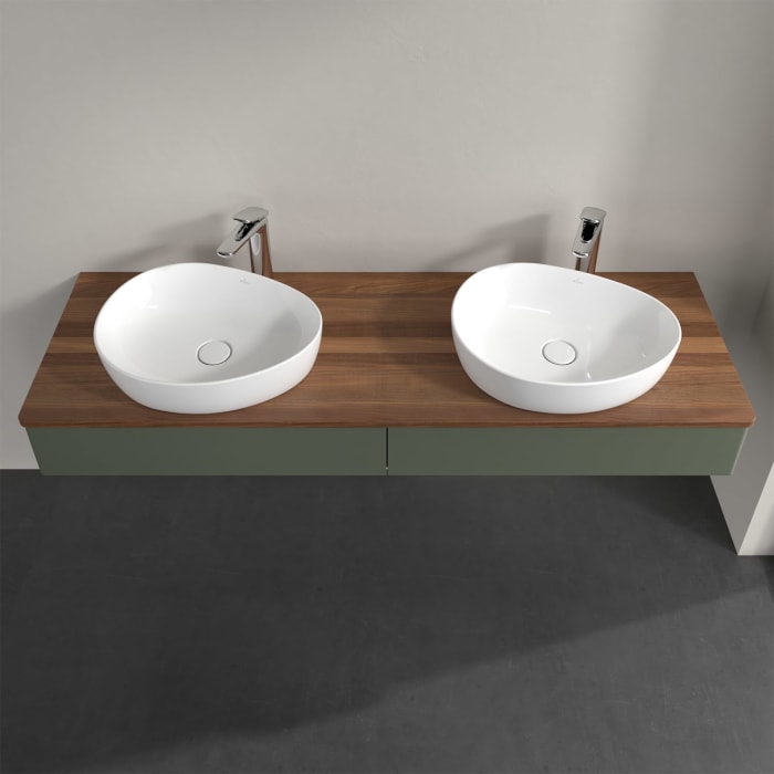 Villeroy & Boch Antao Waschbeckenunterschrank, 160 x 19 cm, 2 Auszüge, Front ohne Struktur, mit Hahnloch, für Waschtisch links und rechts