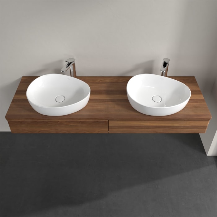 Villeroy & Boch Antao Waschbeckenunterschrank, 160 x 19 cm, 2 Auszüge, Front ohne Struktur, mit Hahnloch, für Waschtisch links und rechts