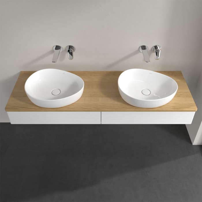 Villeroy & Boch Antao Waschbeckenunterschrank, 160 x 19 cm, 2 Auszüge, Front mit Struktur, ohne Hahnloch, für Waschtisch links und rechts