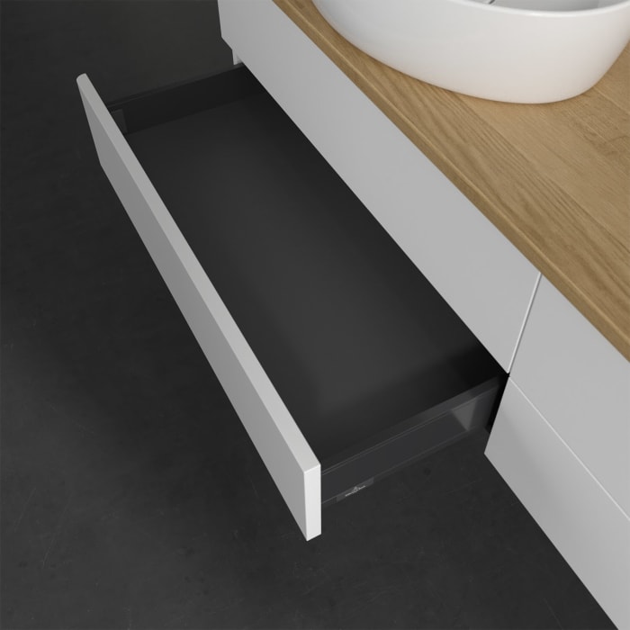 Villeroy & Boch Antao Waschbeckenunterschrank, 160 x 19 cm, 4 Auszüge, Fronten ohne Struktur, mit Hahnloch, für Waschtisch links und rechts