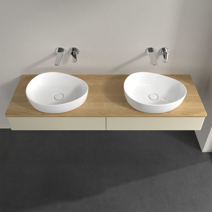 Villeroy & Boch Antao Waschbeckenunterschrank, 160 x 19 cm, 2 Auszüge, Front mit Struktur, ohne Hahnloch, für Waschtisch links und rechts