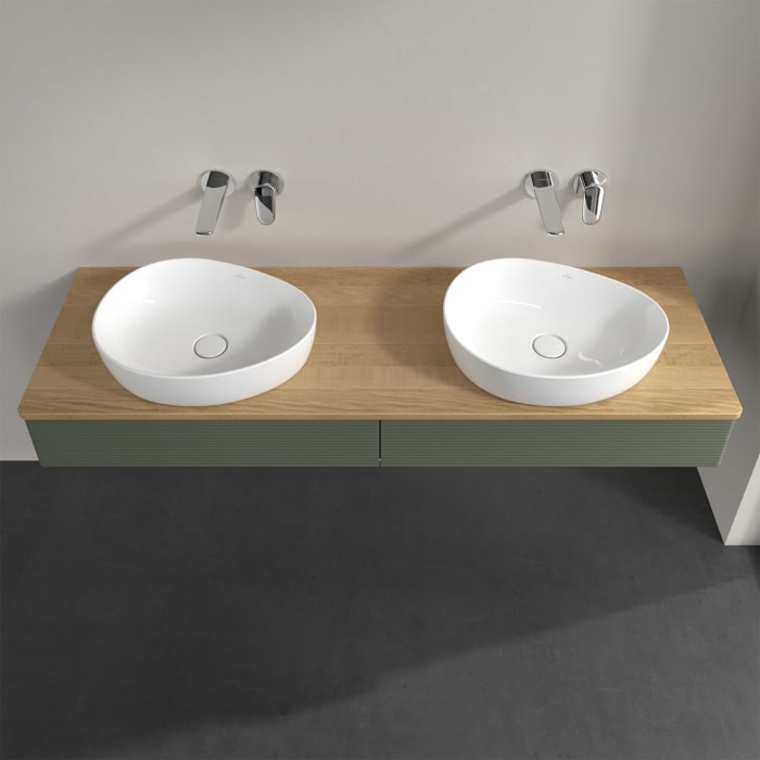 Villeroy & Boch Antao Waschbeckenunterschrank, 160 x 19 cm, 2 Auszüge, Front mit Struktur, ohne Hahnloch, für Waschtisch links und rechts