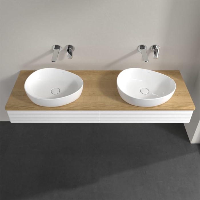 Villeroy & Boch Antao Waschbeckenunterschrank, 160 x 19 cm, 2 Auszüge, Front mit Struktur, ohne Hahnloch, für Waschtisch links und rechts