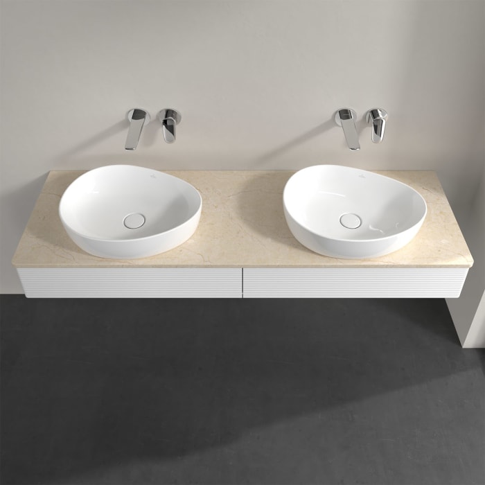 Villeroy & Boch Antao Waschbeckenunterschrank, 160 x 19 cm, 2 Auszüge, Front mit Struktur, ohne Hahnloch, für Waschtisch links und rechts