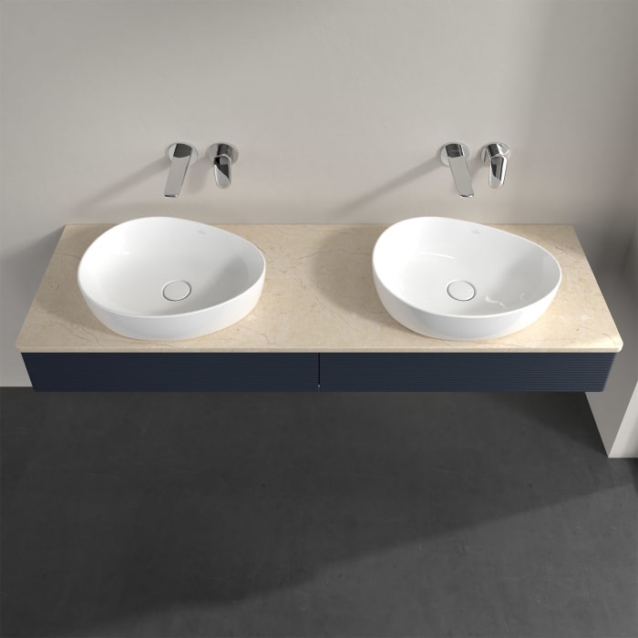 Villeroy & Boch Antao Waschbeckenunterschrank, 160 x 19 cm, 2 Auszüge, Front mit Struktur, ohne Hahnloch, für Waschtisch links und rechts