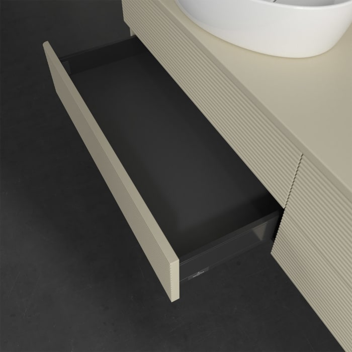Villeroy & Boch Antao Waschbeckenunterschrank, 160 x 19 cm, 4 Auszüge, Fronten mit Struktur, ohne Hahnloch, für Waschtisch links und rechts