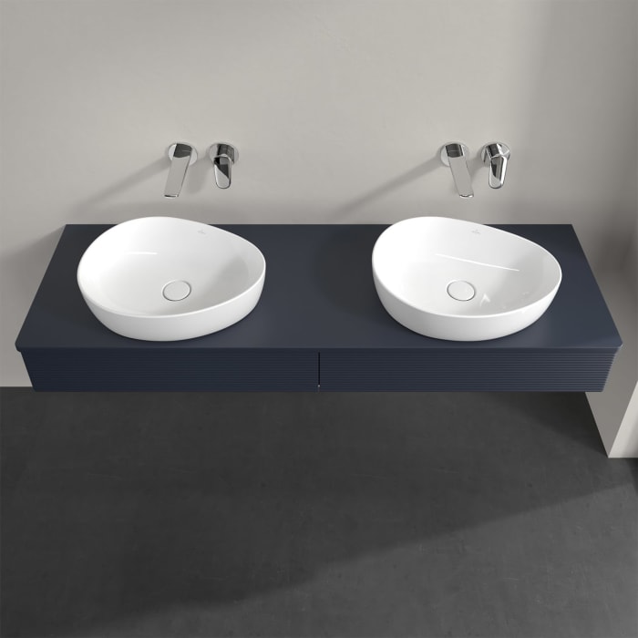 Villeroy & Boch Antao Waschbeckenunterschrank, 160 x 19 cm, 2 Auszüge, Front mit Struktur, mit Hahnloch, für Waschtisch links und rechts