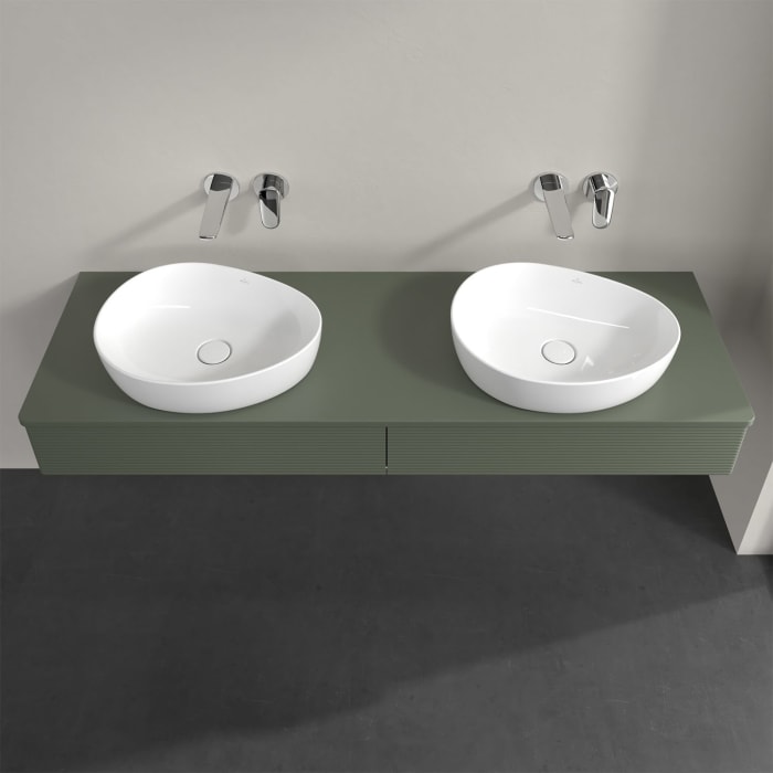 Villeroy & Boch Antao Waschbeckenunterschrank, 160 x 19 cm, 2 Auszüge, Front mit Struktur, mit Hahnloch, für Waschtisch links und rechts