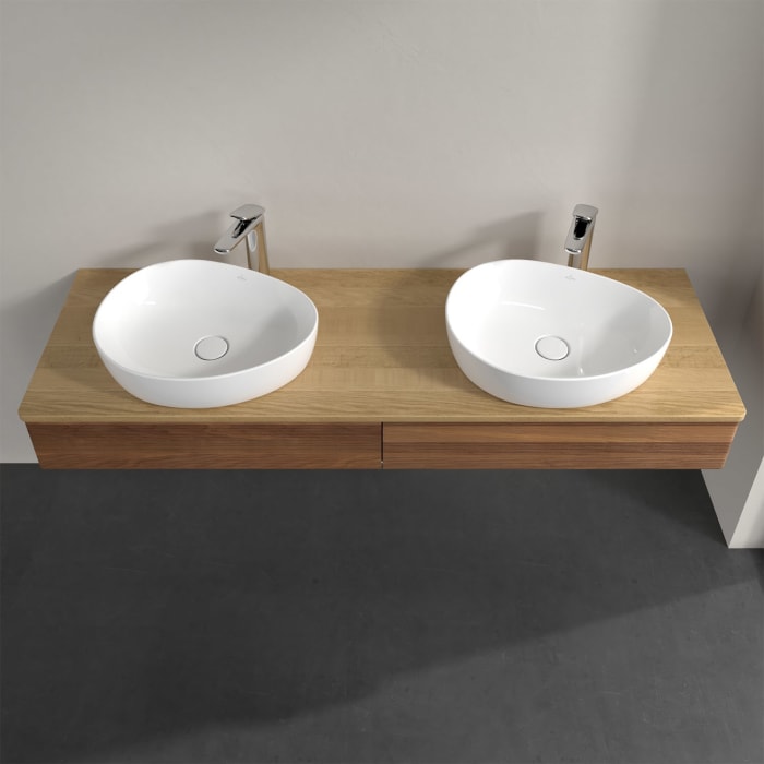 Villeroy & Boch Antao Waschbeckenunterschrank, 160 x 19 cm, 2 Auszüge, Front mit Struktur, mit Hahnloch, für Waschtisch links und rechts