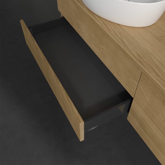 Villeroy & Boch Antao Waschbeckenunterschrank, 160 x 19 cm, 4 Auszüge, Fronten mit Struktur, ohne Hahnloch, für Waschtisch links und rechts