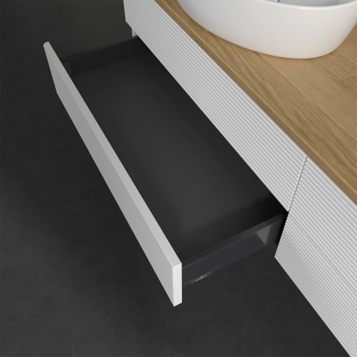 Villeroy & Boch Antao Waschbeckenunterschrank, 160 x 19 cm, 4 Auszüge, Fronten mit Struktur, ohne Hahnloch, für Waschtisch links und rechts