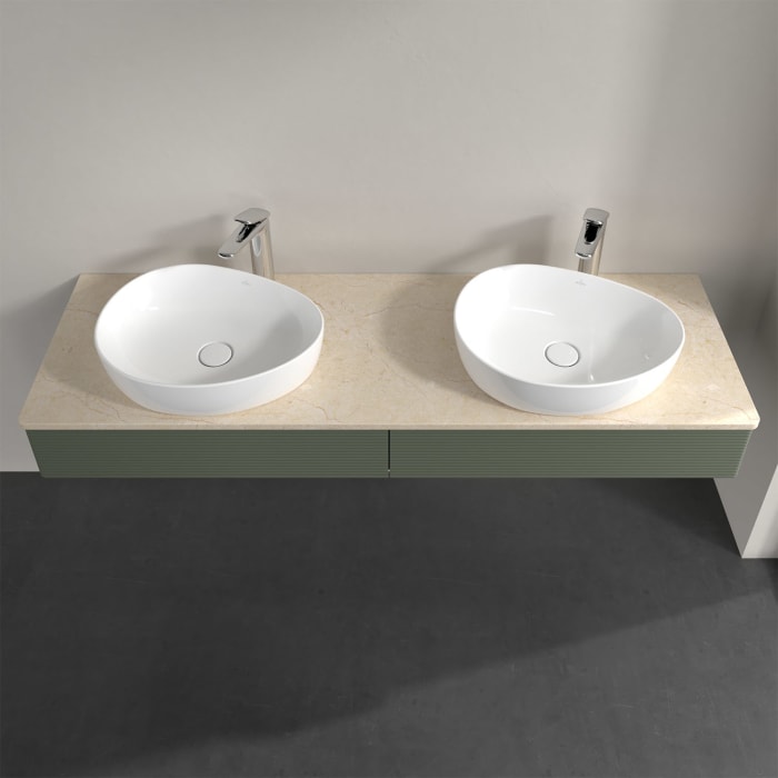 Villeroy & Boch Antao Waschbeckenunterschrank, 160 x 19 cm, 2 Auszüge, Front mit Struktur, mit Hahnloch, für Waschtisch links und rechts