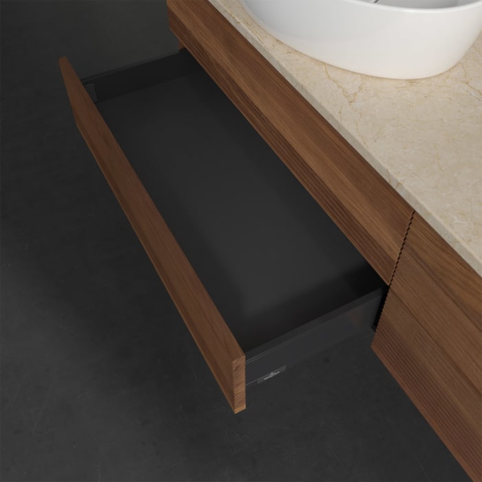 Villeroy & Boch Antao Waschbeckenunterschrank, 160 x 19 cm, 4 Auszüge, Fronten mit Struktur, ohne Hahnloch, für Waschtisch links und rechts