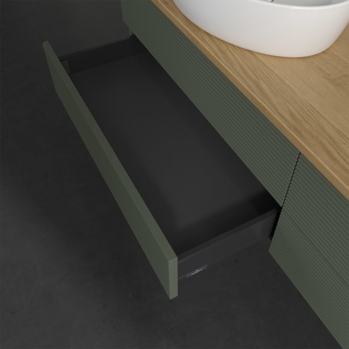 Villeroy & Boch Antao Waschbeckenunterschrank, 160 x 19 cm, 4 Auszüge, Fronten mit Struktur, mit Hahnloch, für Waschtisch links und rechts