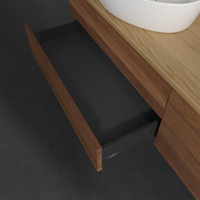 Villeroy & Boch Antao Waschbeckenunterschrank, 160 x 19 cm, 4 Auszüge, Fronten mit Struktur, mit Hahnloch, für Waschtisch links und rechts