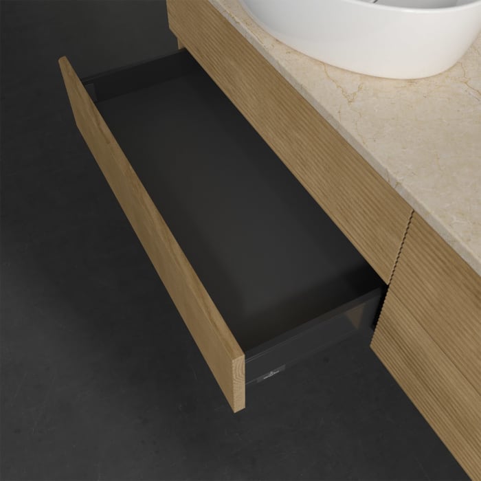 Villeroy & Boch Antao Waschbeckenunterschrank, 160 x 19 cm, 4 Auszüge, Fronten mit Struktur, mit Hahnloch, für Waschtisch links und rechts