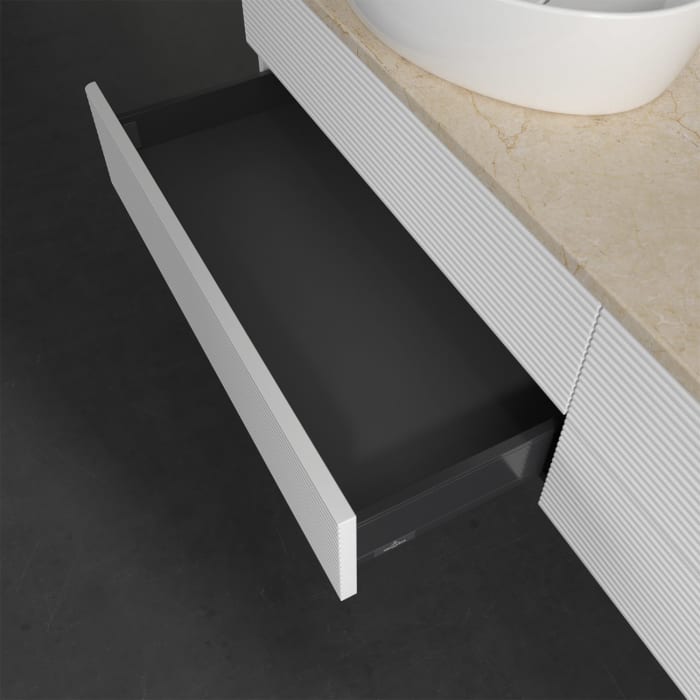 Villeroy & Boch Antao Waschbeckenunterschrank, 160 x 19 cm, 4 Auszüge, Fronten mit Struktur, mit Hahnloch, für Waschtisch links und rechts