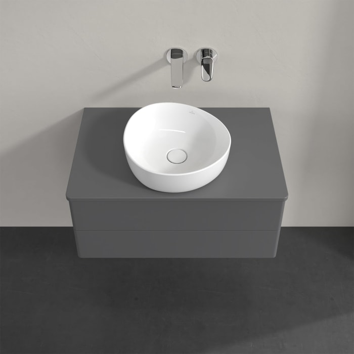 Villeroy & Boch Antao Waschbeckenunterschrank, 80 x 19 cm, 2 Auszüge, Fronten ohne Struktur, mit Hahnloch