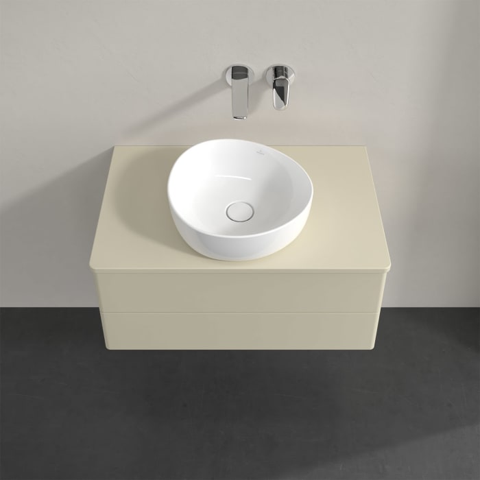 Villeroy & Boch Antao Waschbeckenunterschrank, 80 x 19 cm, 2 Auszüge, Fronten ohne Struktur, mit Hahnloch