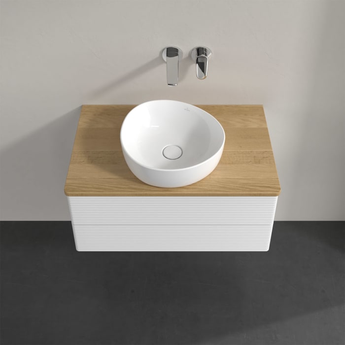 Villeroy & Boch Antao Waschbeckenunterschrank, 80 x 19 cm, 2 Auszüge, Fronten mit Struktur, ohne Hahnloch