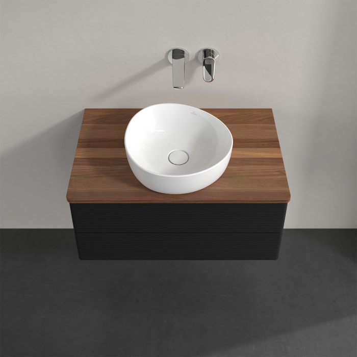 Villeroy & Boch Antao Waschbeckenunterschrank, 80 x 19 cm, 2 Auszüge, Fronten mit Struktur, ohne Hahnloch