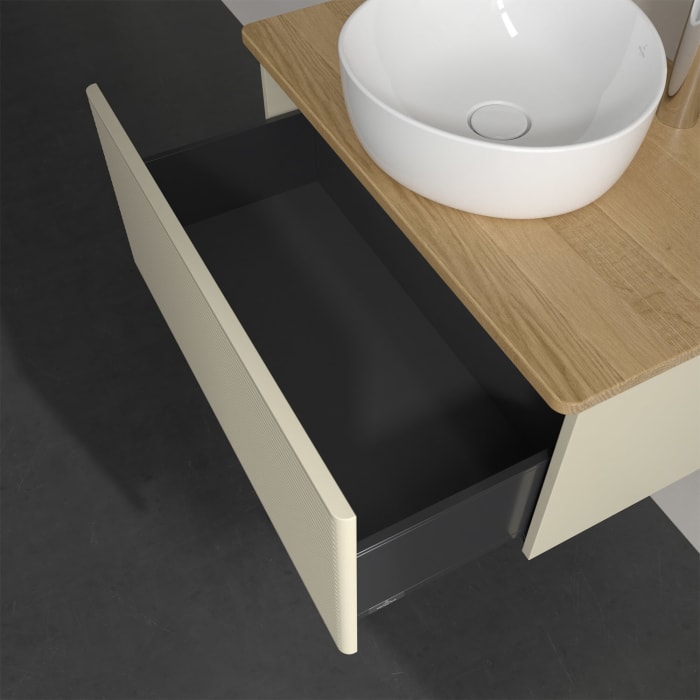 Villeroy & Boch Antao Waschbeckenunterschrank, 80 x 36 cm, 1 Auszug, Front mit Struktur, mit Hahnloch