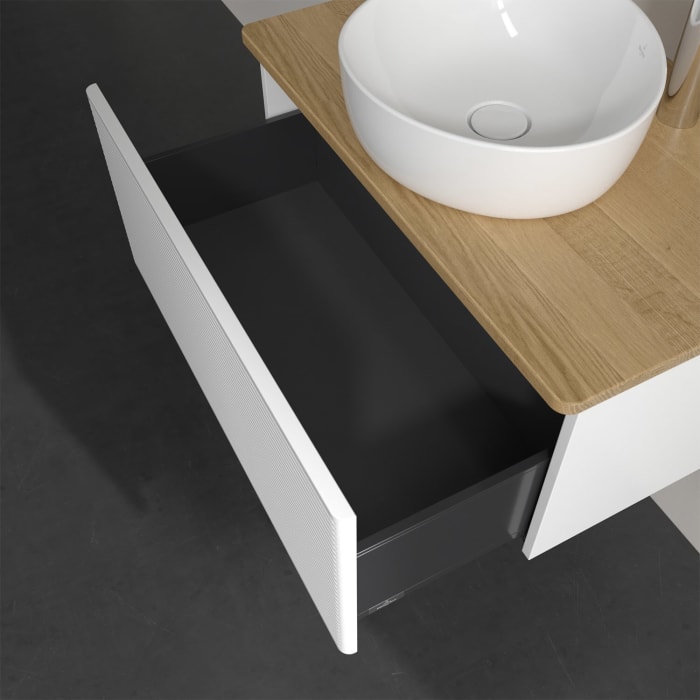 Villeroy & Boch Antao Waschbeckenunterschrank, 80 x 36 cm, 1 Auszug, Front mit Struktur, mit Hahnloch