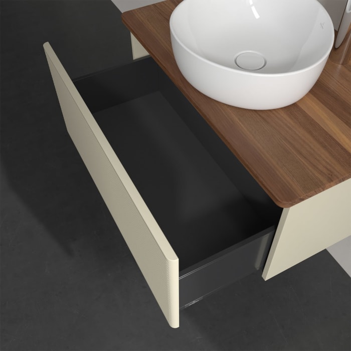 Villeroy & Boch Antao Waschbeckenunterschrank, 80 x 36 cm, 1 Auszug, Front mit Struktur, mit Hahnloch